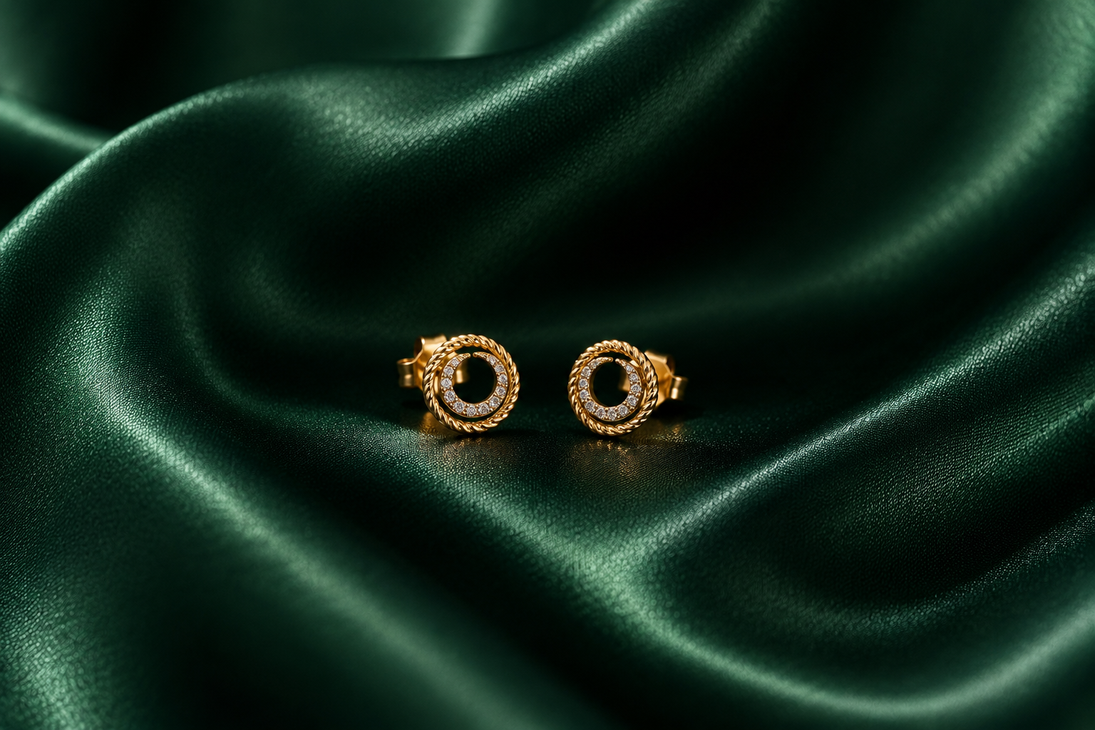 Layered Gold & Diamond Stud Earrings - 1